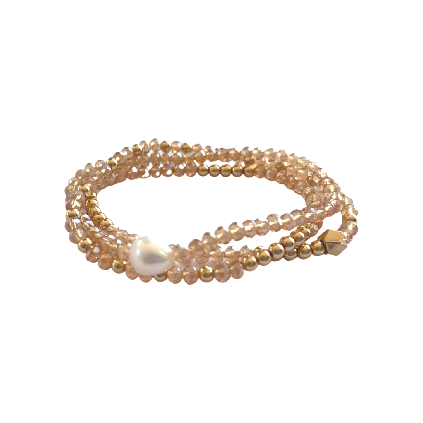 Beaded Bracelet Set | Champagne Pearl and Gold