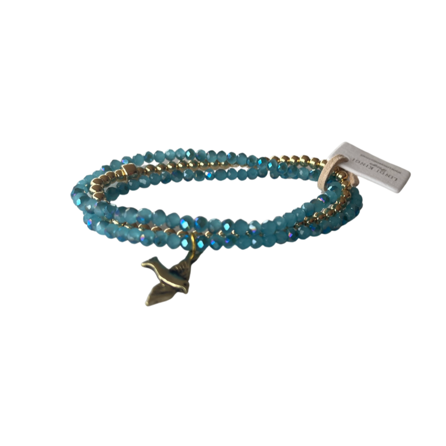 Beaded Bracelet Set | Iridescent Blue and Gold | 4mm beads