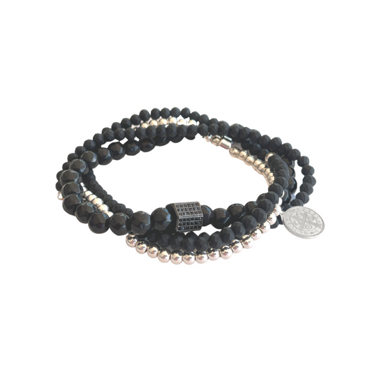 Beaded Bracelet Set  | Luxe Black and Silver