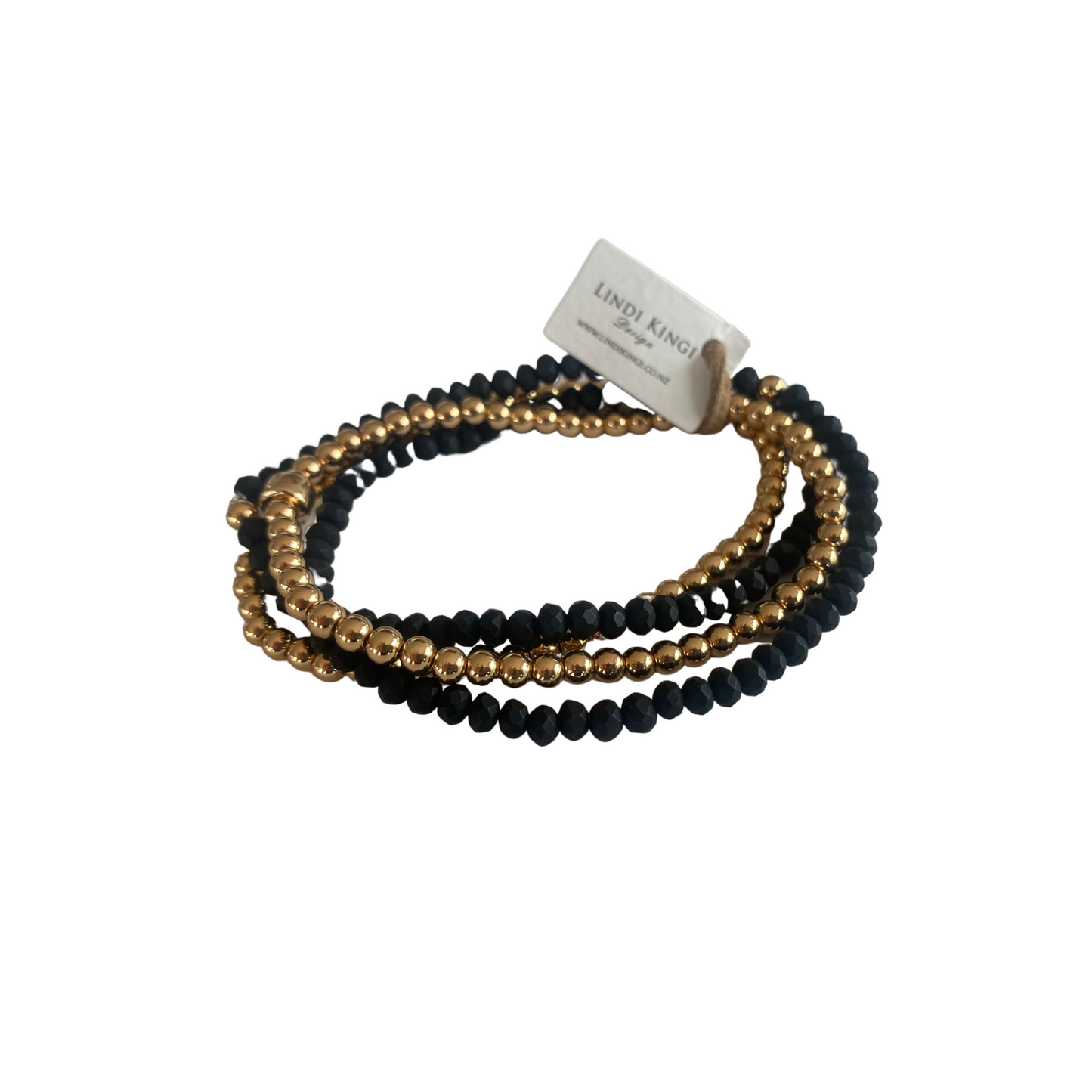 Beaded Bracelet |  Gold and Matt Black - With Charm