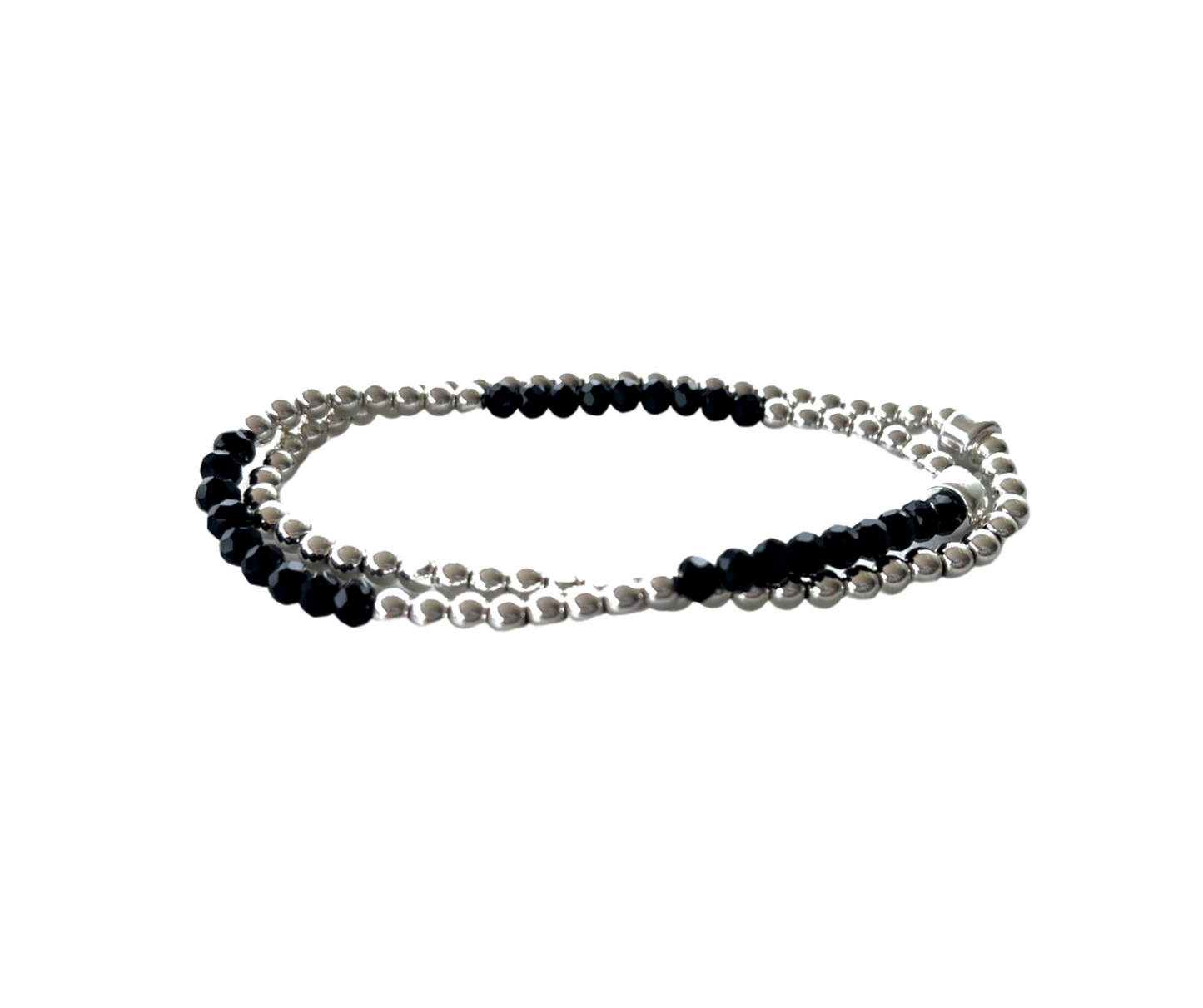 Beaded Bracelet Set  | Black and Silver Stripe