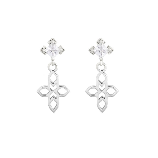 A Dusting of Jewels - Baroque Cross Earrings | Silver