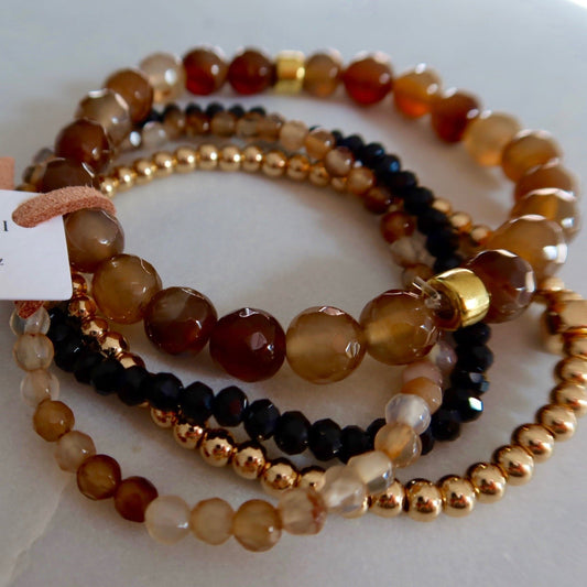 Beaded Bracelet Set | Chocolate Agate