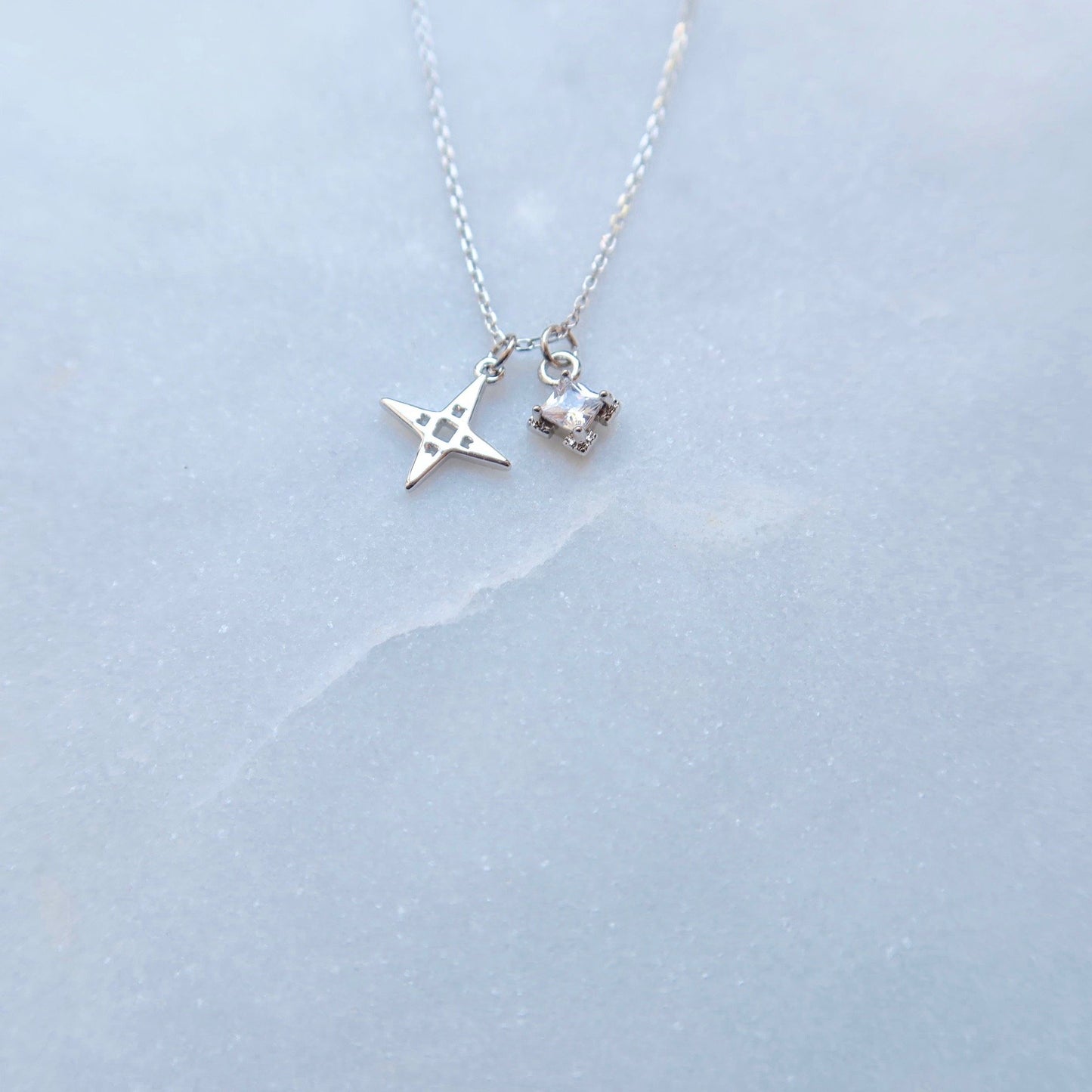 A Dusting of Jewels - Tiny Star Necklace with Embellishment | Silver