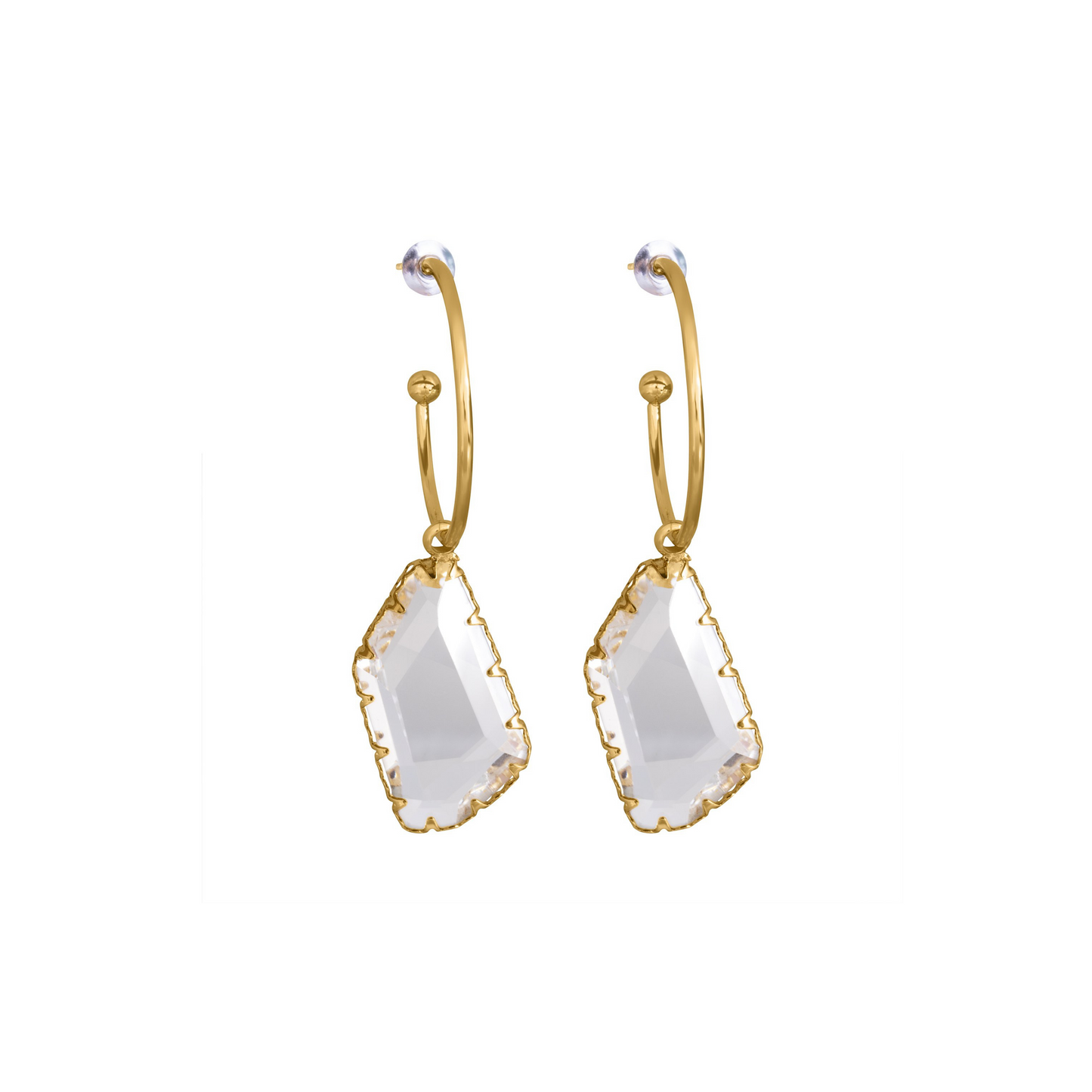 Clear Hoop Drop Earrings | Gold