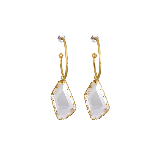 Clear Hoop Drop Earrings | Gold