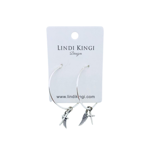 Wing and Cross Silver Hoops