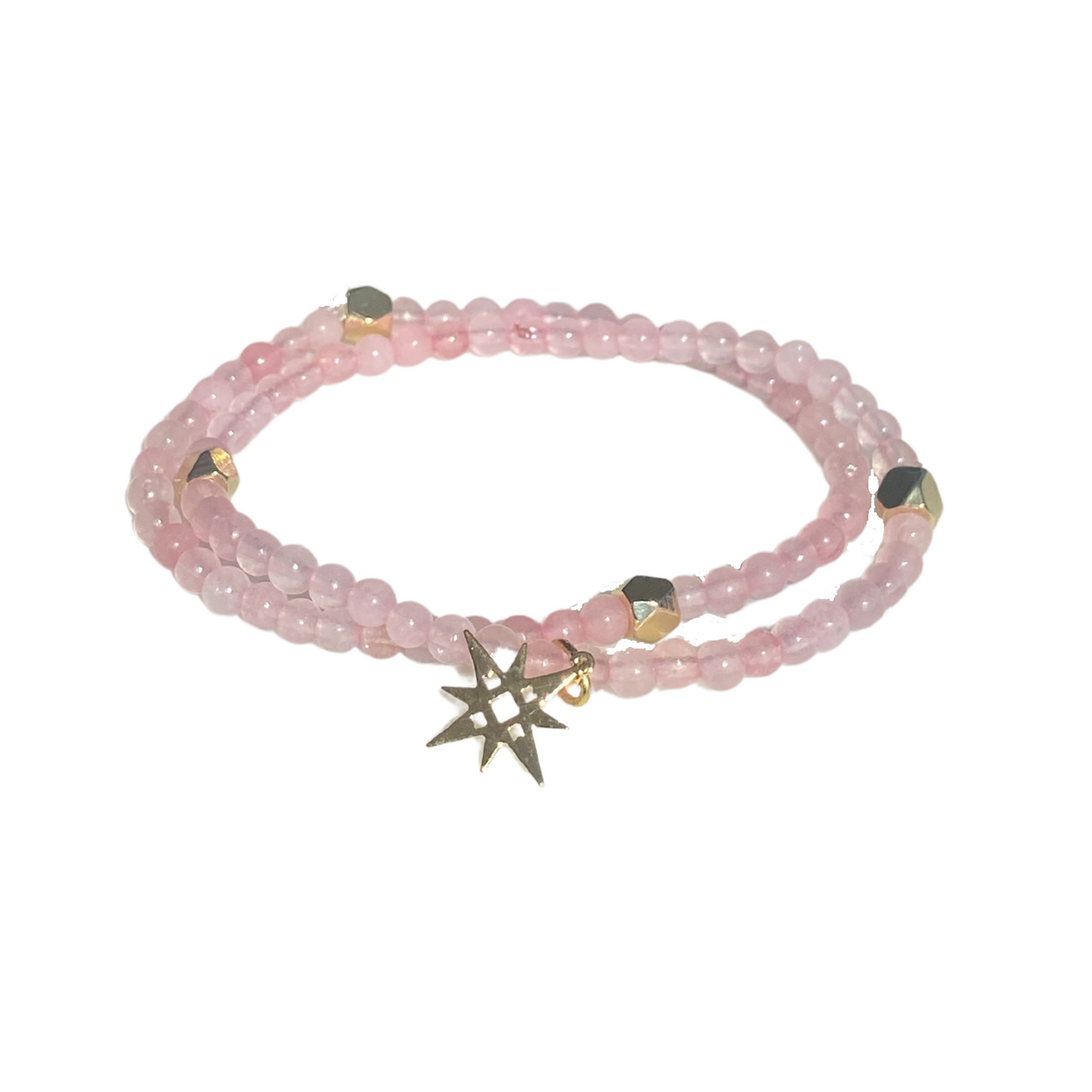 Blush Rose Quartz and Gold Bracelet set with Star Charm