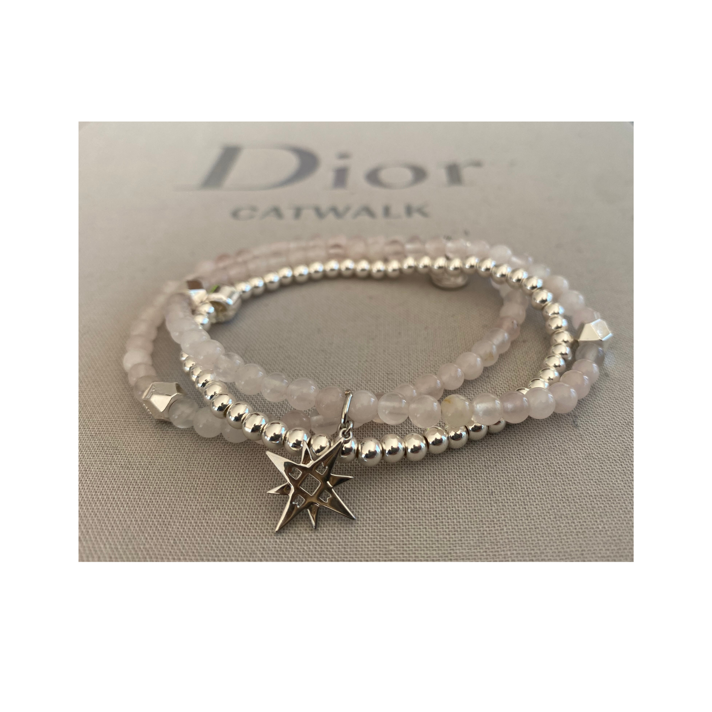 Lightest Rose Quartz and Silver Bracelet set with Star Charm