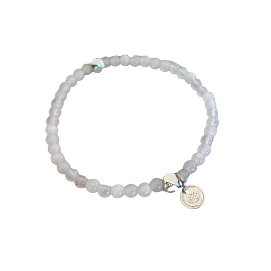 Lightest Rose Quartz and Silver Bracelet set with Lotus Charm