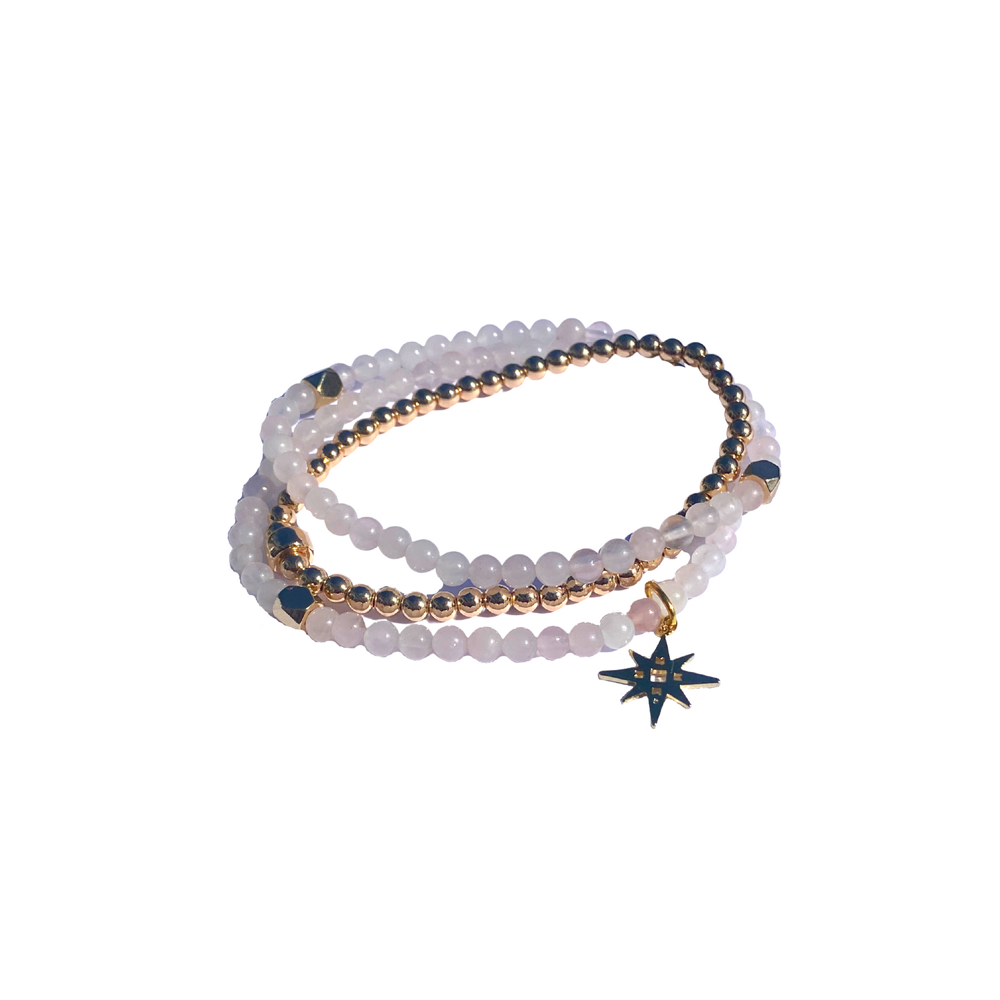 Lightest Rose Quartz and Gold Bracelet set with Star Charm