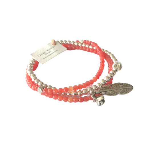 Beaded Bracelet Set | Summer Coral with Silver charms