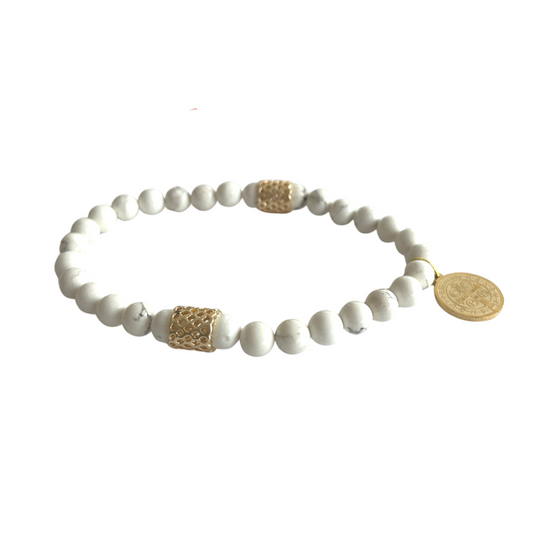 Beaded Bracelet |  Cream Howlite with Charm