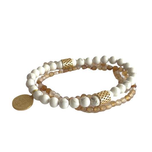 Beaded Bracelet | Cinnamon and Cream Howlite with Charm