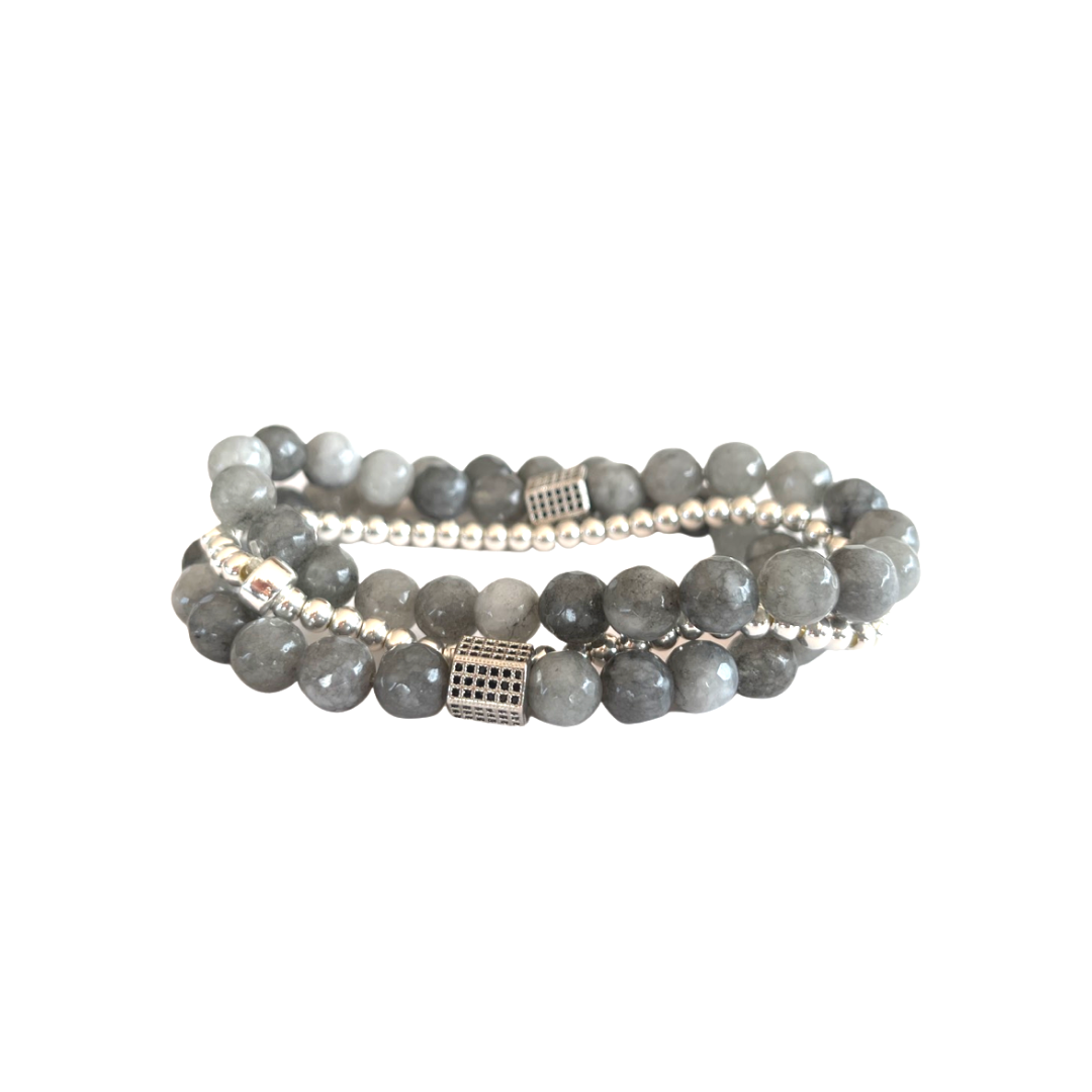 Beaded Bracelet Set  | Luxe Grey and Silver