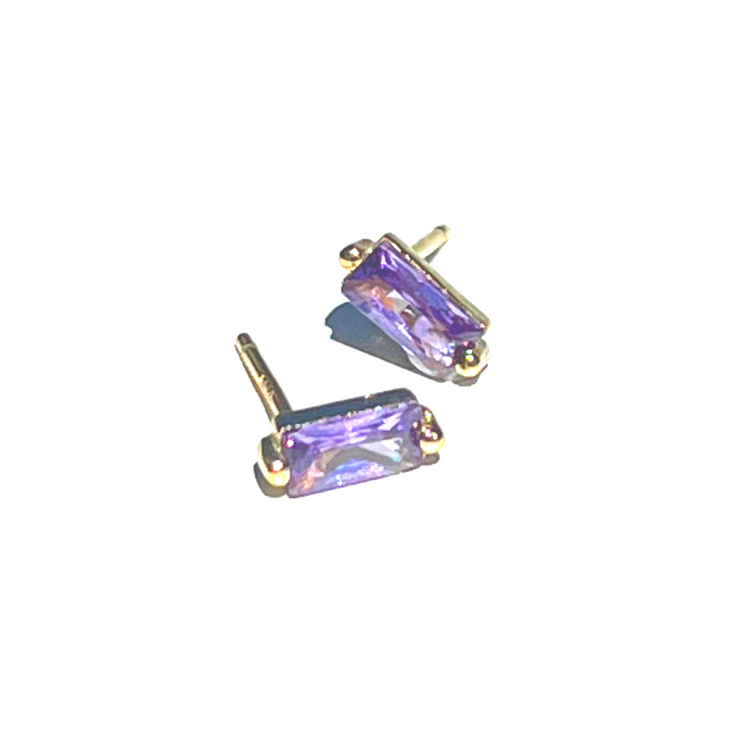 Lavender Baguette Studs | Gold