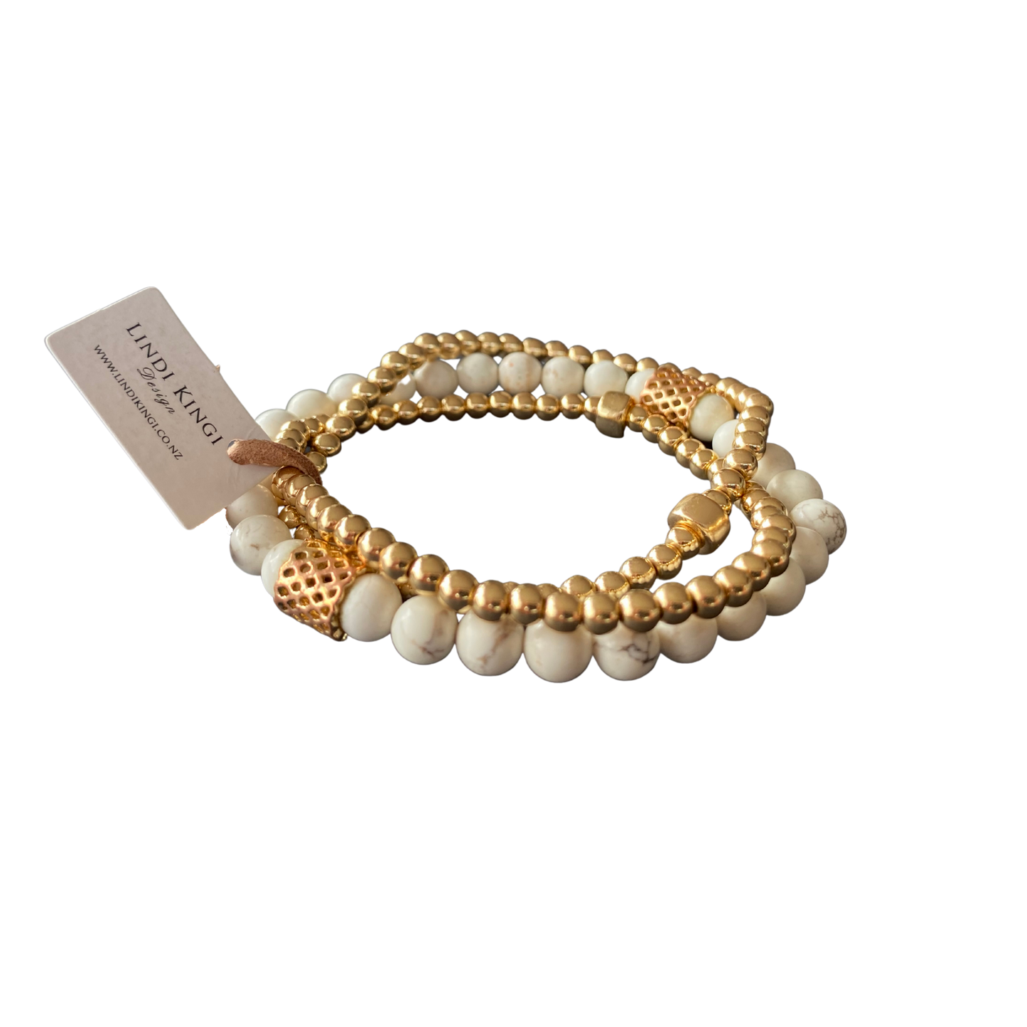 Beaded Bracelet | Cream and Gold Howlite