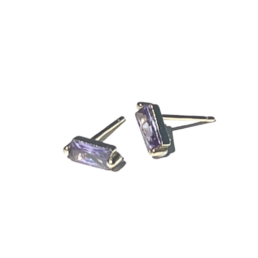 Lavender Baguette Studs | Silver