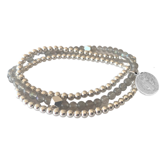 Labradorite and Silver Bracelet set with Saint Charm